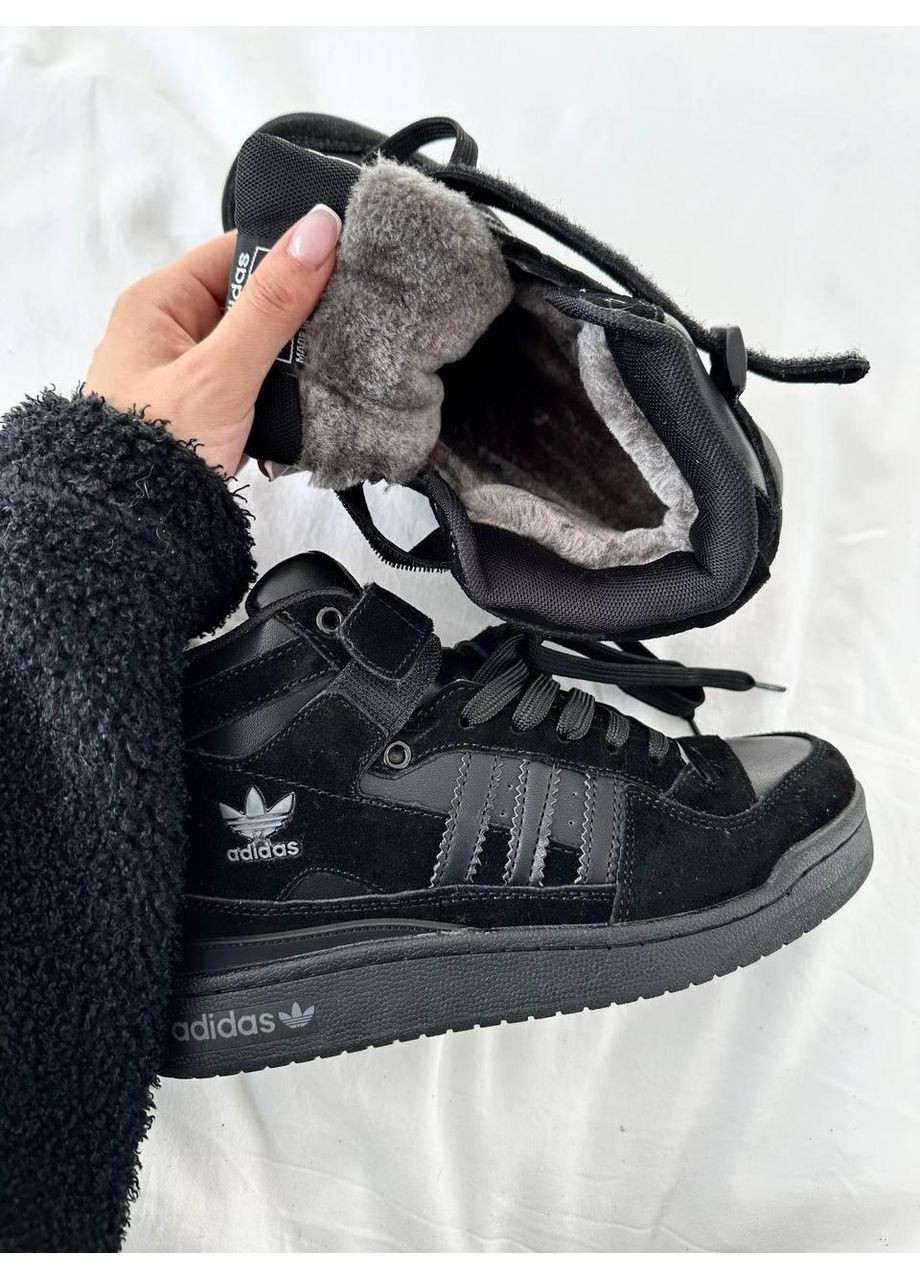 Чорні Зимовий кросівки чоловічі adidas forum black suede fur адідас форум No Brand