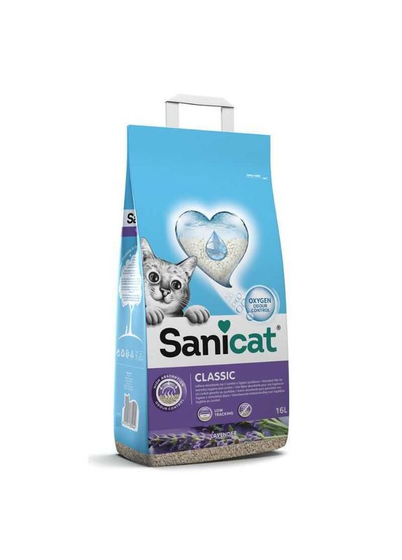 Мінеральний наповнювач, що поглинає рідину, для котячого туалету з ароматом лаванди Classic Cat Litter Lavender - 16 л / 11 кг Sanicat (336183373)
