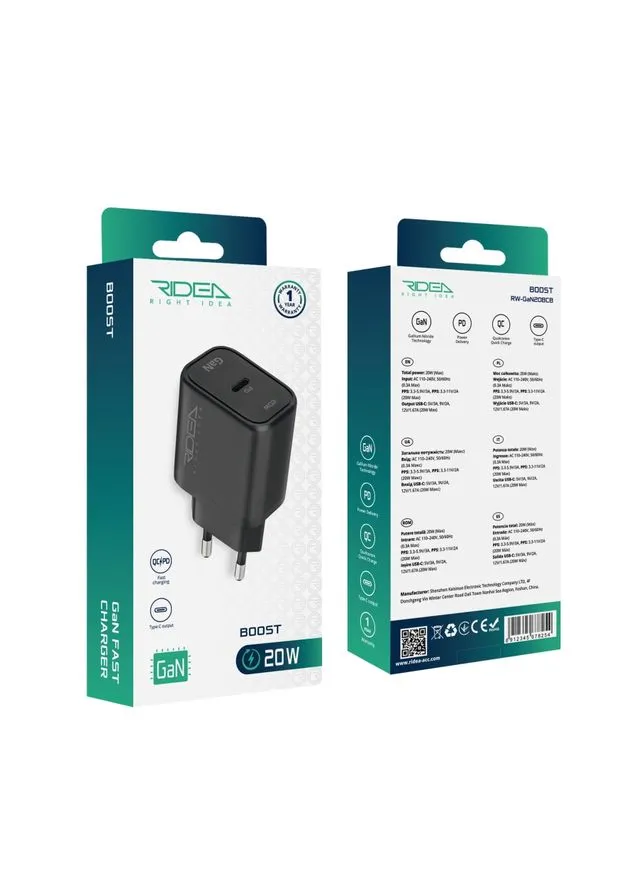 Мережевий Зарядний Пристрій RW-GaN20BC 20W Boost C PD&QC Ridea (401505008)