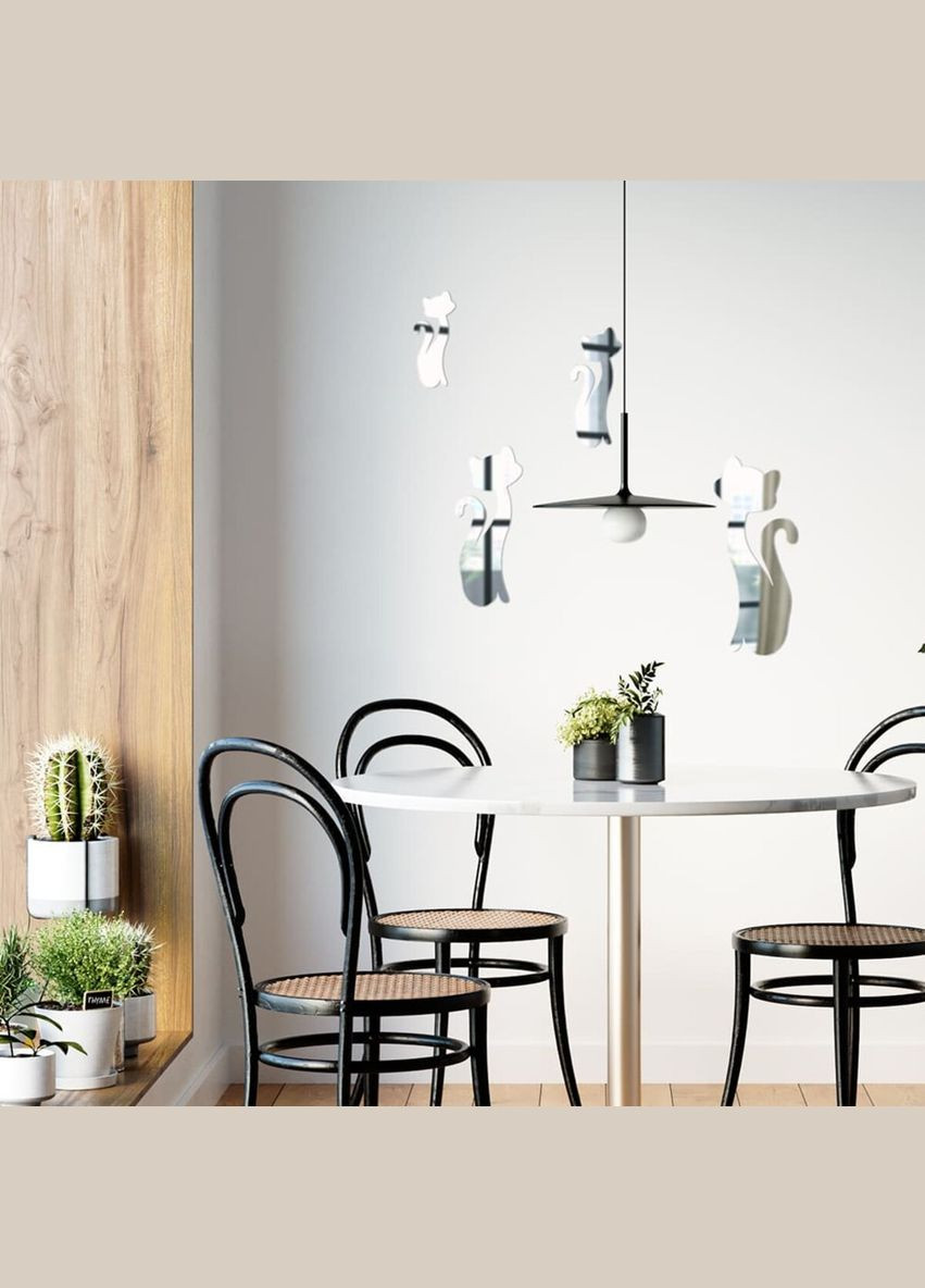 Дзеркальний декор акриловий самоклеючий Котики срібло, 4шт (D) SW-00002494 Sticker Wall (370441604)