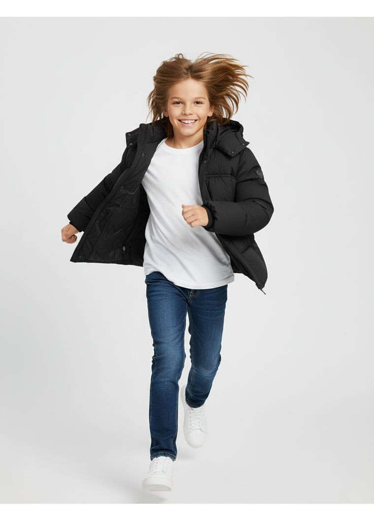 Чорна зимня куртка підліткова зимова з капюшоном чорна (a02) 164 No Brand