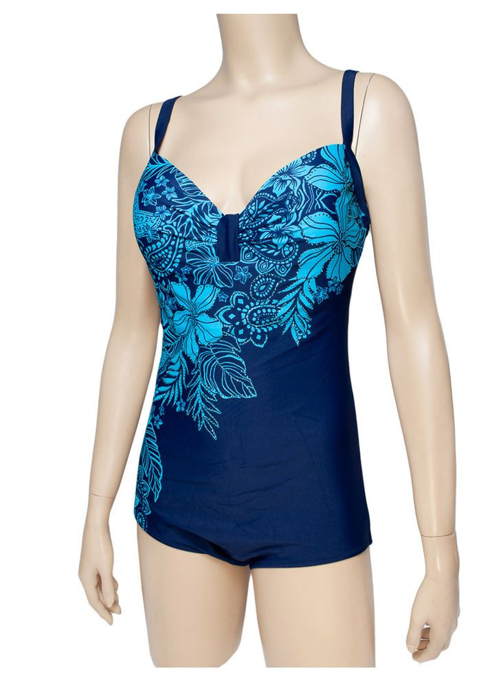 Синій літній спільний купальник великого розміру із щільною чашкою модель 0383 синій арт.т2133 майо, суцільний Samegame