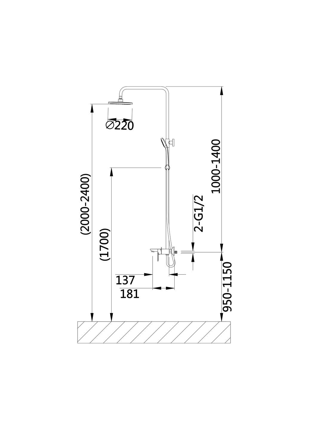 Душова система універсальна Latwa на три споживача (з виливом) (k35) LDLAT1030CRM45417 Chrome LIDZ 1030 (324250426)