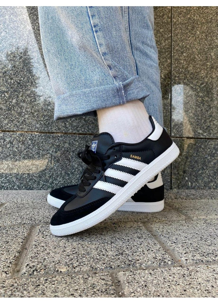 КРОССОВКИ ЖЕНСКИЕ ADIDAS SAMBA LOW BLACK WHITE АДИДАС САМБА No Brand чёрные демисезоны (367167620)