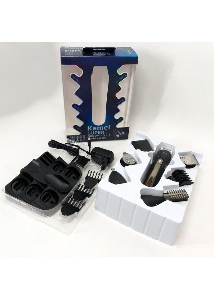 Триммер мужской KM-600 универсальный 11 в 1 для стрижки волос и бритья бороды и носа, беспроводной Kemei (365812747)