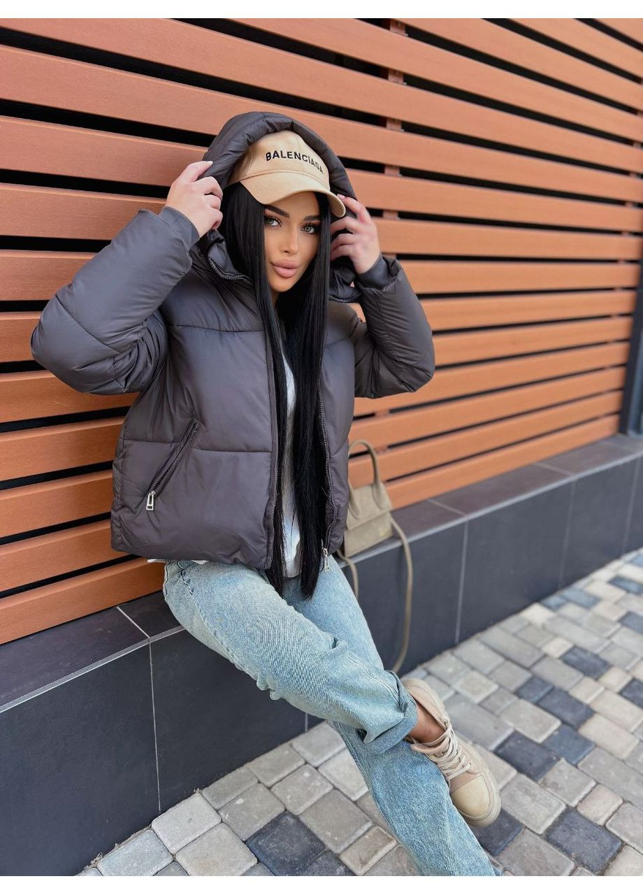 Графітова зимня 🔥 тепла жіноча зимова куртка з капюшоном — заміри в описі куртка-пальто GD/GL Модний простір