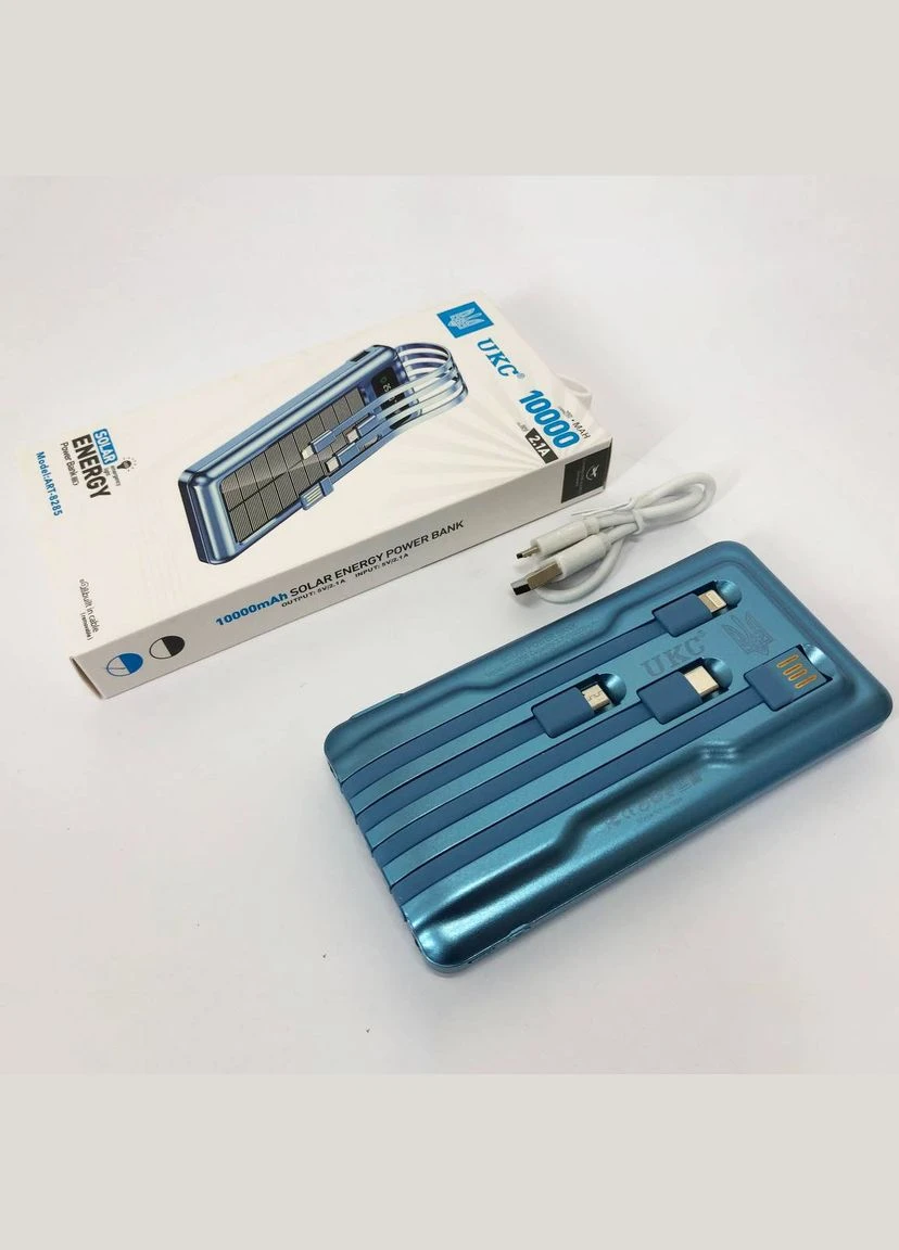 Портативное зарядное устройство на 10000 мАч, Power Bank на солнечной батарее, зарядка. Цвет: синий UKC (381039861)