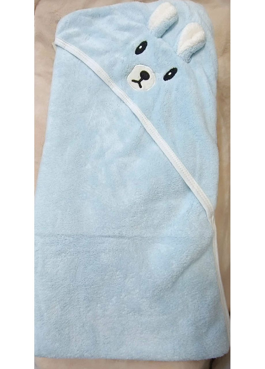 Полотенце детское Зайчик Размер 110*110см No Brand однотонный голубой