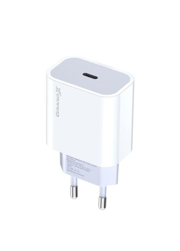Сетевое зарядное устройство (1xUSB-C 20W) QC4.0, PD 3.0, FCP, AFC White (CH-770) Grand-X (341488906)