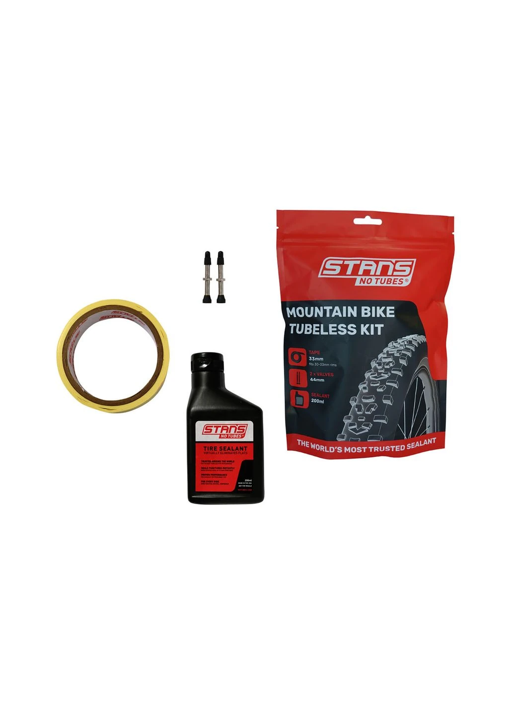 Набір Mountain Tubeless Kit 27 мм (стрічка 27 мм, ніпелі 44 мм, герметик 200 мл) Stan's NoTubes (380898962)