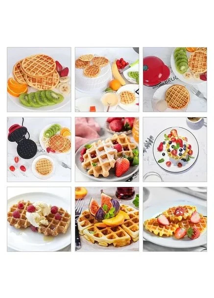 Вафельница мини для бельгийских вафель Mini Waffle Maker с антипригарным покрытием красная No Brand (401478826)