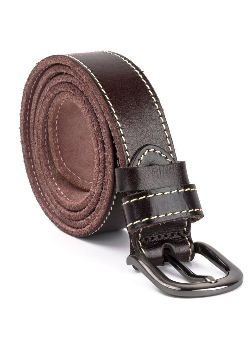 Ремень кожаный женский со строчкой по краям 20125 Темно-коричневый Vintage (303139195)