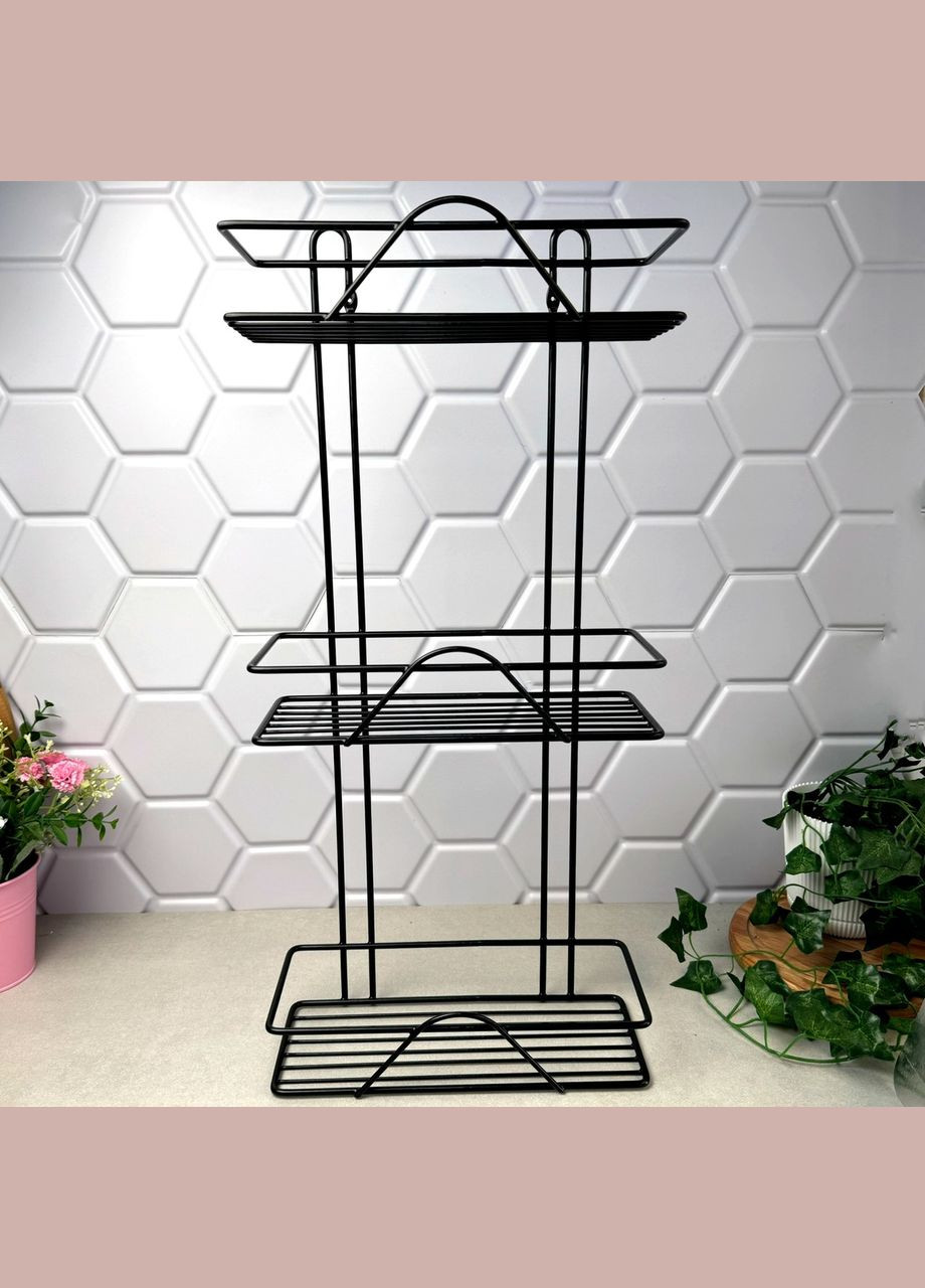 Чорна пряма триярусна полиця 27 см у ванну кімнату Люкс No Brand (303213146)