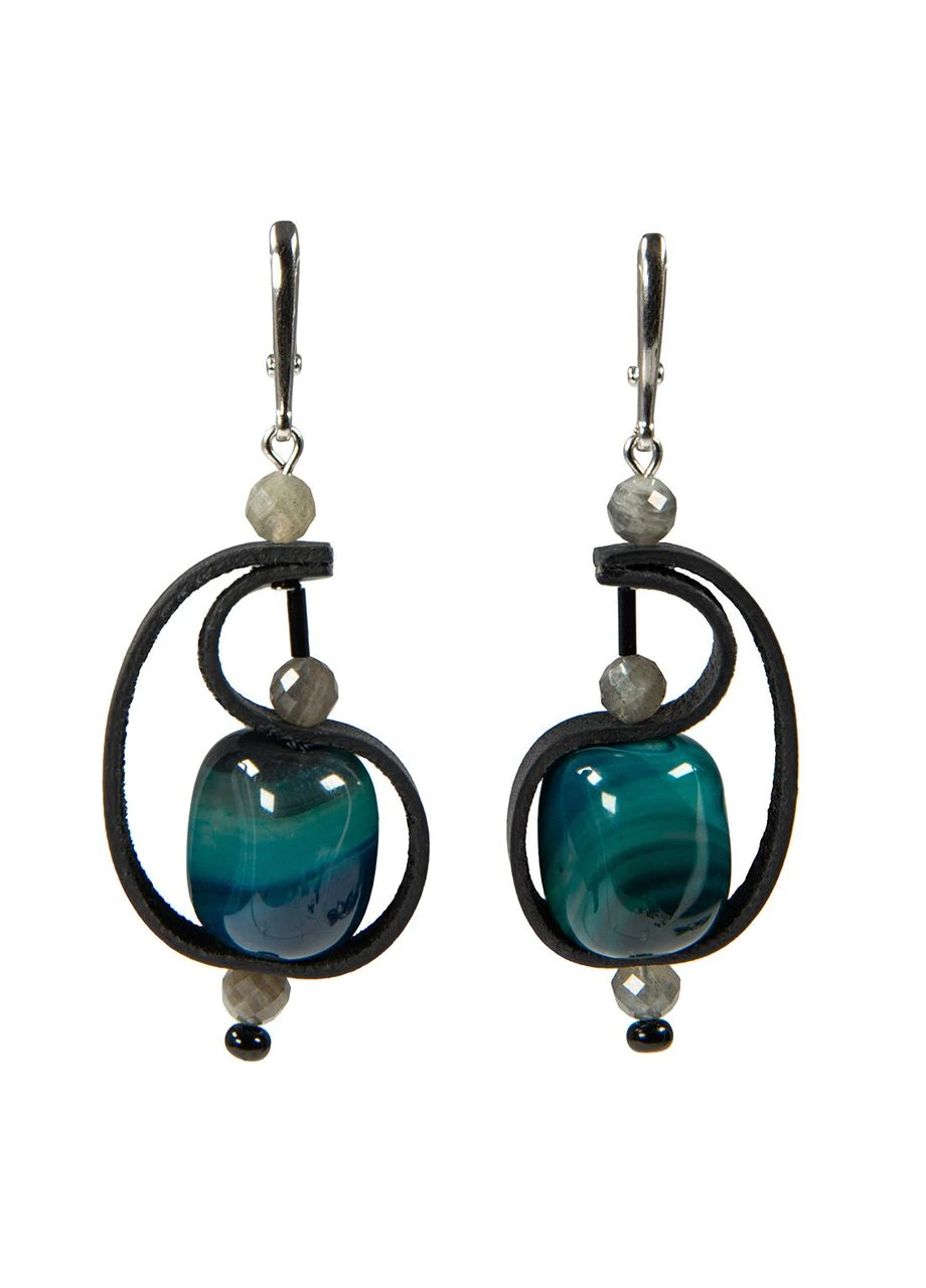 Серьги "Анталия" Агат, Лабрадор, кожа Fursa fashion (402346832)