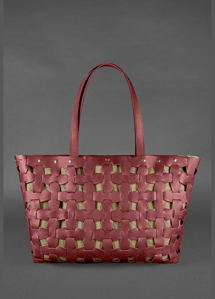 Шкіряна плетена жіноча сумка Пазл Xl бордова Krast (A-026678) BlankNote (327874360)