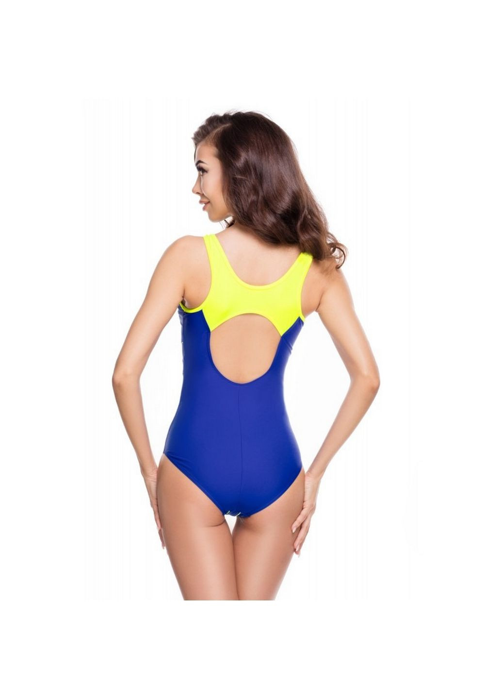 Синьо-жовтий літній жіночий цілісний купальник Aqua Speed