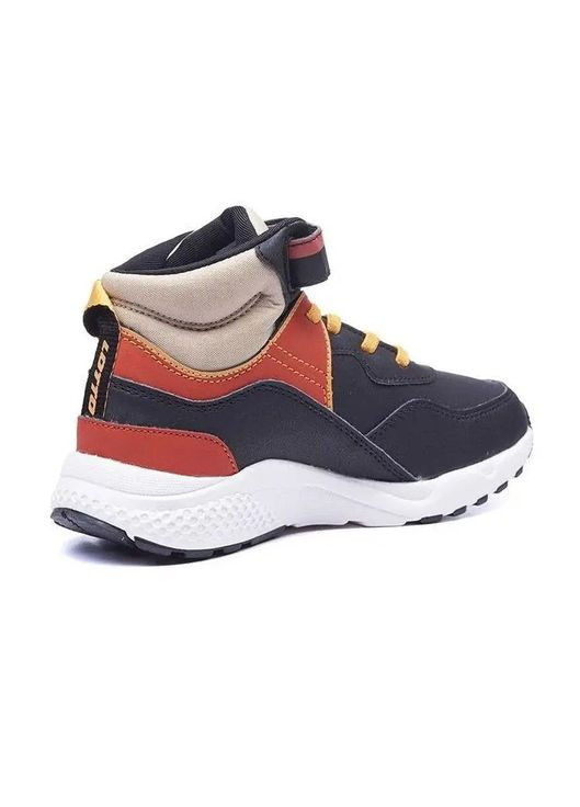 Синие повседневные осенние водонепроницаемые осенние детские ботинки для мальчика чёрные с жёлтым и оранжевым на липучке No Brand