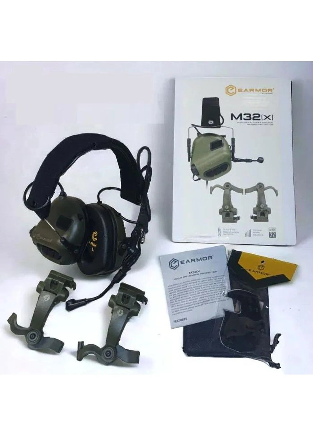 Комплект активные наушники M32(x) + крепление чебурашки M16C (Оливковый) Earmor (333662566)