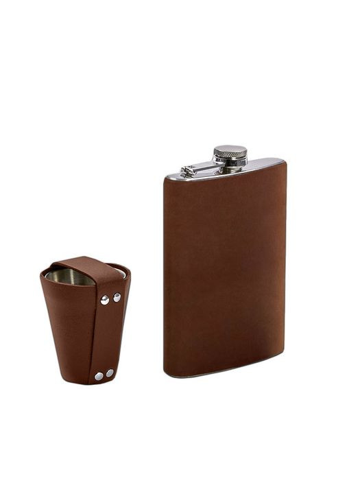 Набор с флягой и рюмками в кожаном чехле светло-коричневый Crazy Horse BlankNote (348359174)