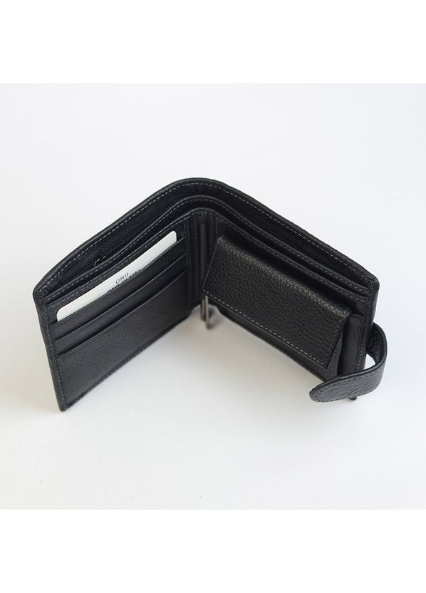 Мужской маленький кожаный черный кошелек портмоне на кнопке с зажимом для купюр No Brand (360989537)