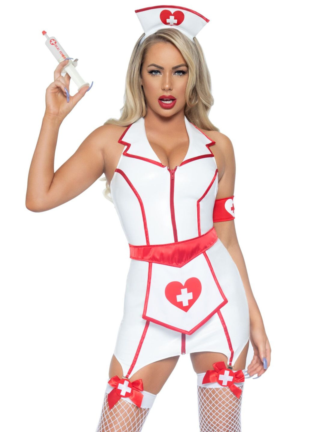 Вініловий костюм медсестри Vinyl ER Hottie, сукня, фартух, манжета, головний убір Leg Avenue (289357063)