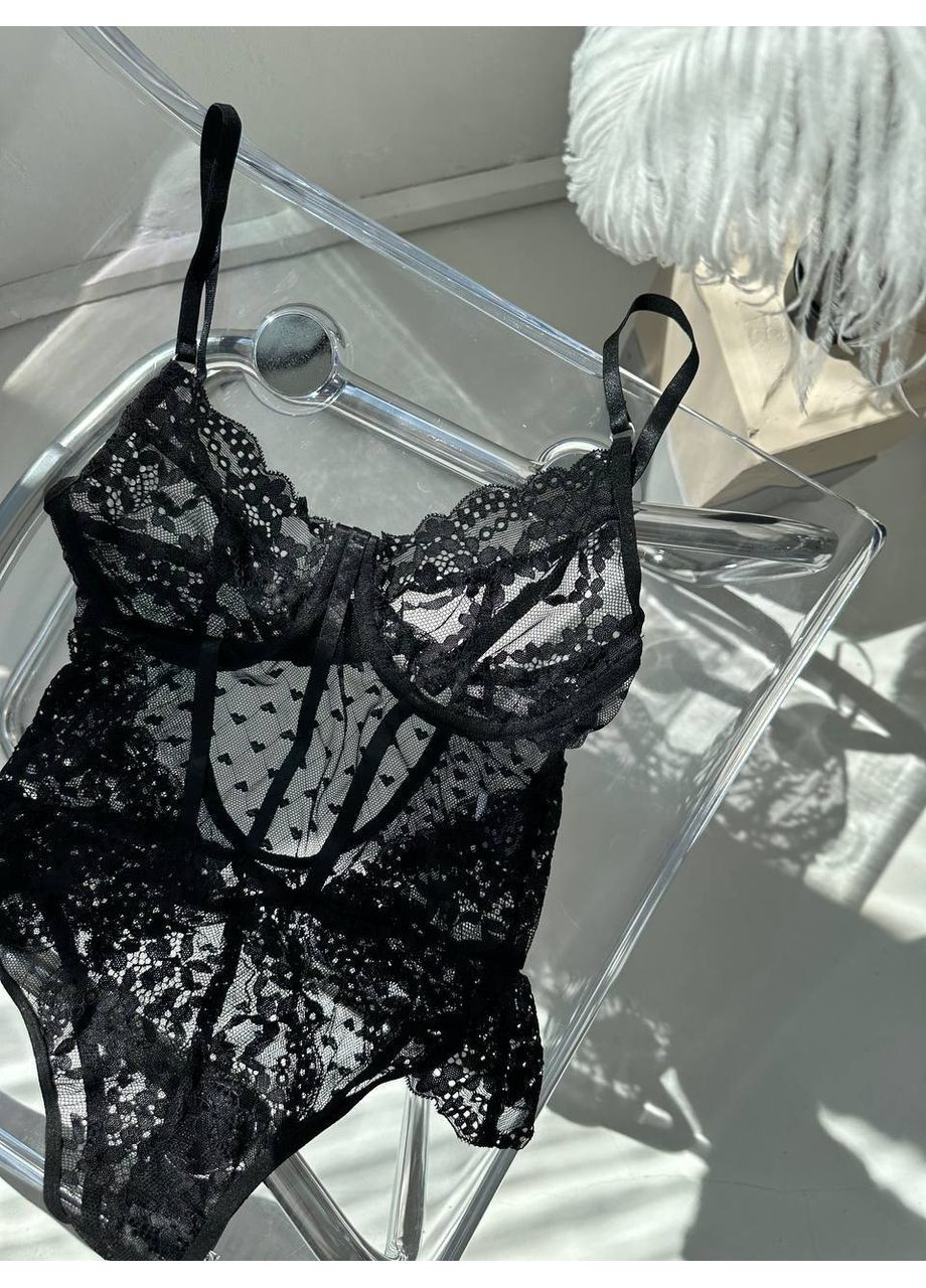 Боді чорне мереживне з силуетними швами та акцентом на талії Vital-Textile 920/56 (361853776)