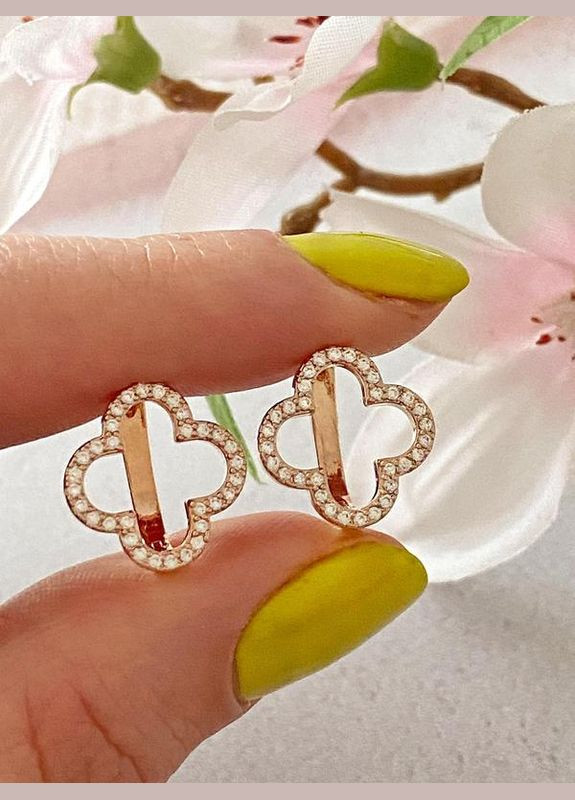 Позолоченные Серьги "Клевер". Позолота No Brand (345742110)