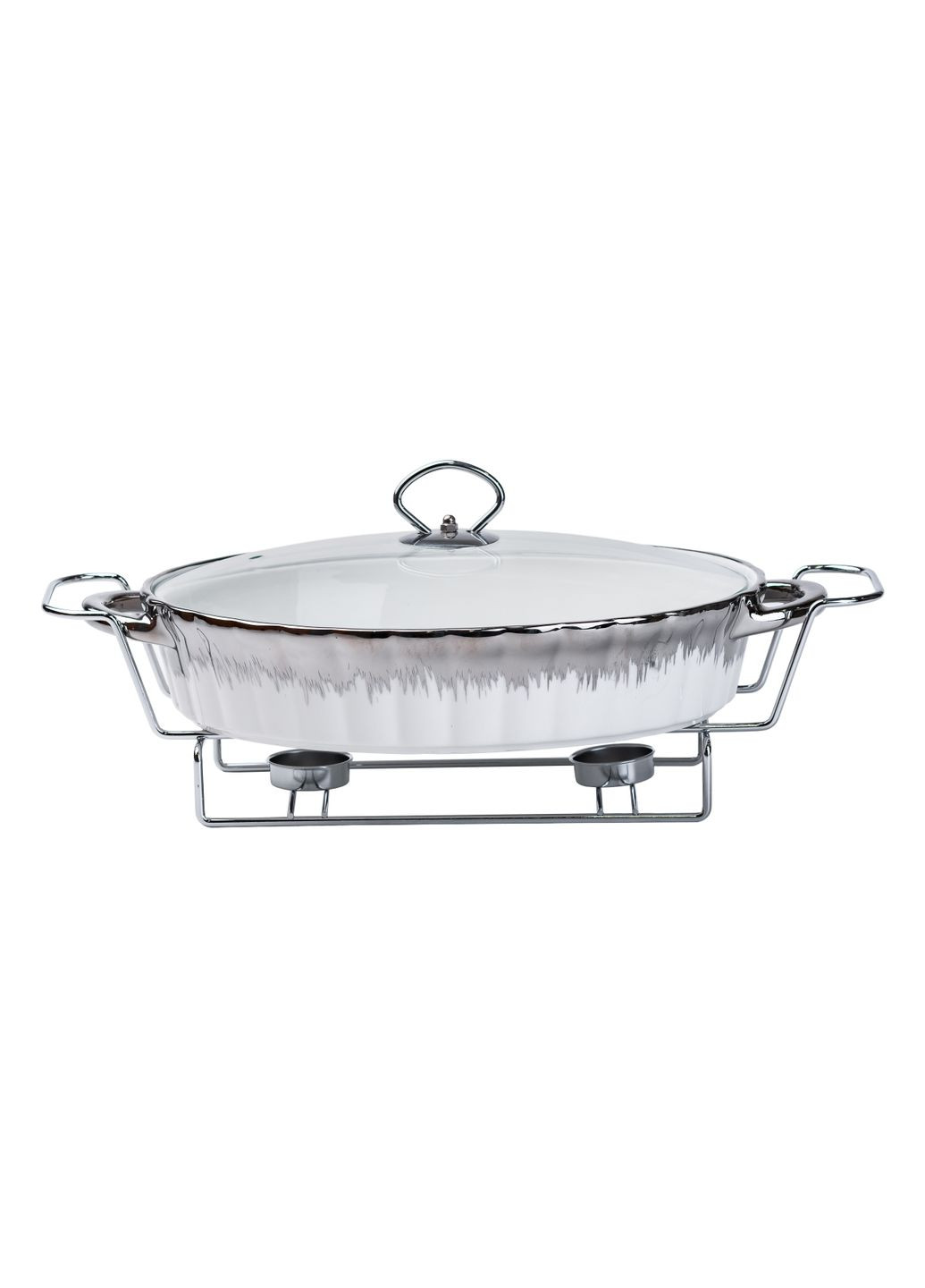 Мармітниця керамічна овальна 2 л зі скляною кришкою, хром Yiwu (323641358)