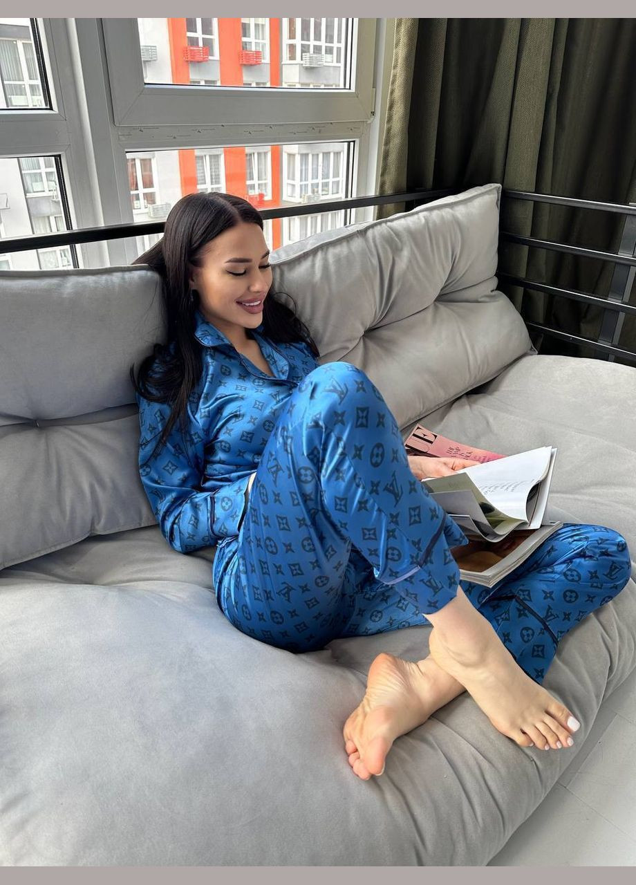 Синяя всесезон женская пижама lv рубашка + брюки Vital-Textile 1042