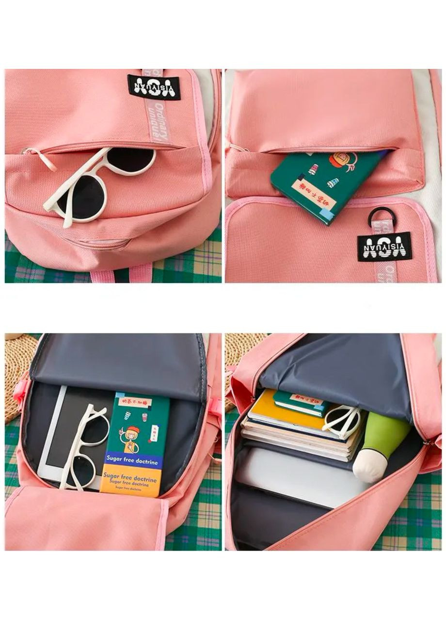 Шкільний набір 5 в 1 рюкзак, сумка-шопер, пенал, сумочка-клатч через плече, сумочка-мішечок рожевий 1309 No Brand (362475097)
