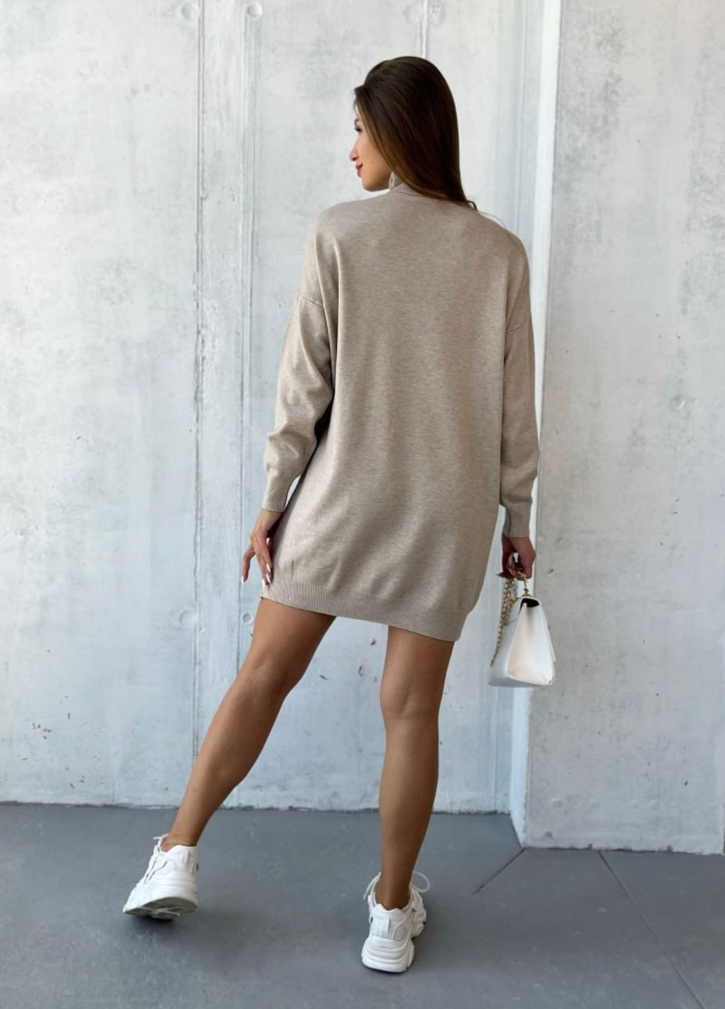 Сіро-коричнева повсякденний лаконічна сукня-гольф з ангори Україна