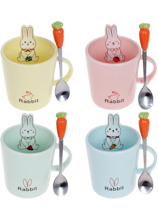 Кружка порцелянова "Rabbit" 380мл з кришкою і ложкою, 4 дизайни Bona (372172792)