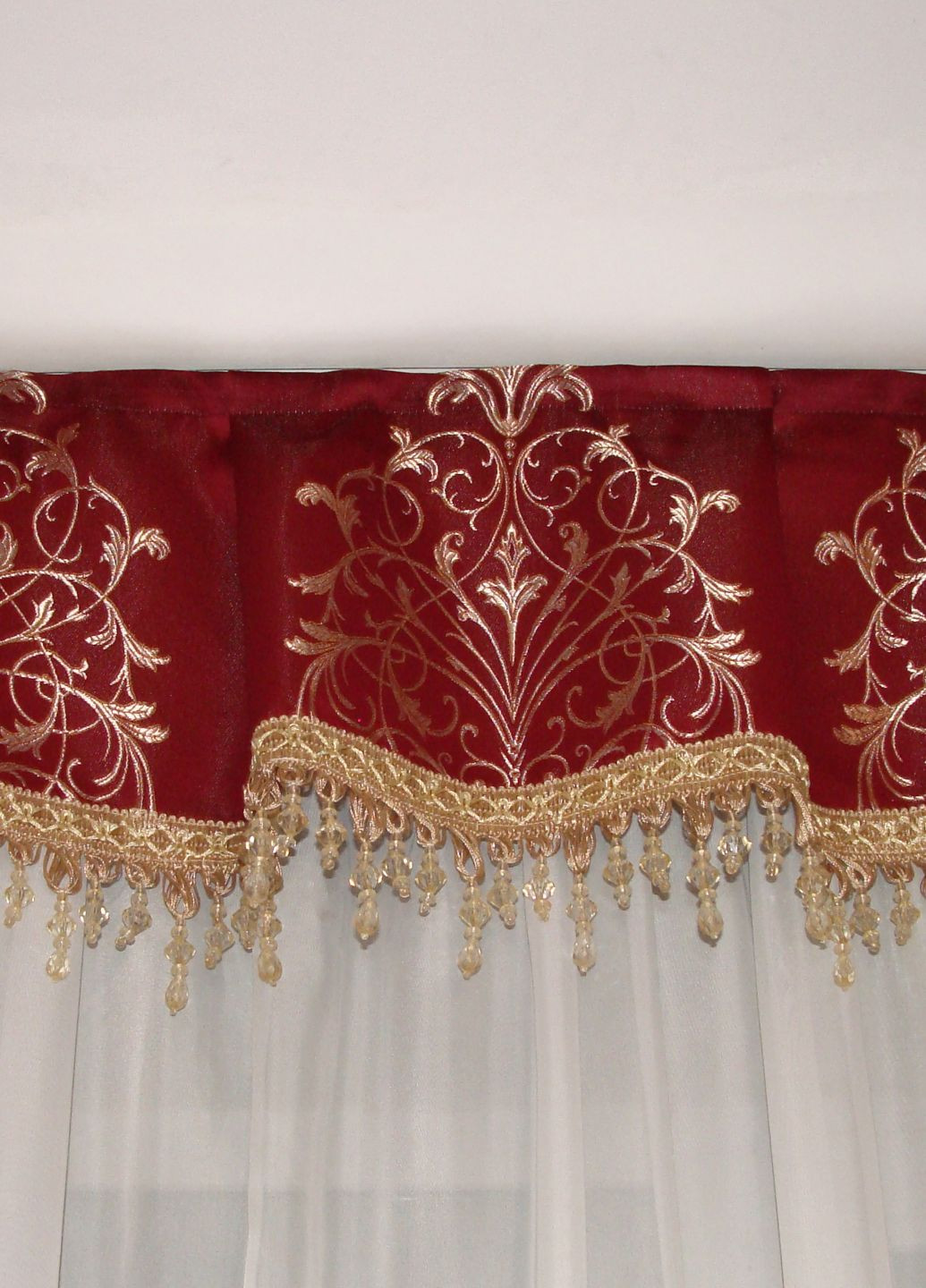 Комплект штор и ламбрекен со стеклярусом карниз 300см терракотовый с золотистым (70_1_3м) Firanka Damask (334732343)