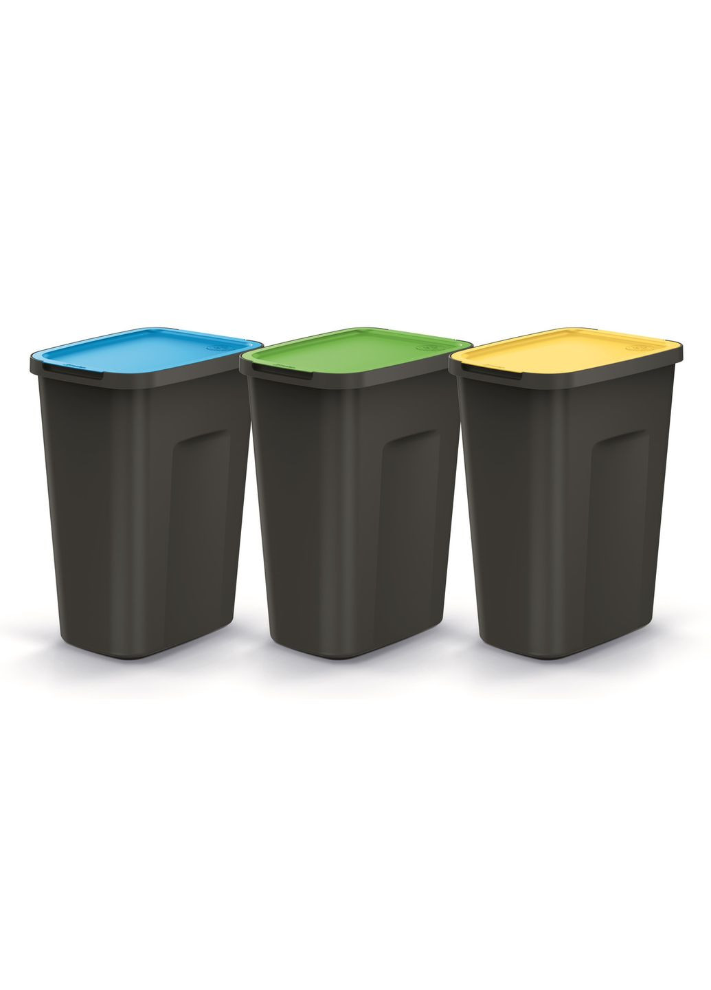 Баки для сортування сміття Keden COMPACTA Q Plus, комплект 3x35 л, чорний, кришка синя, зелена, жовта Prosperplast (329826944)