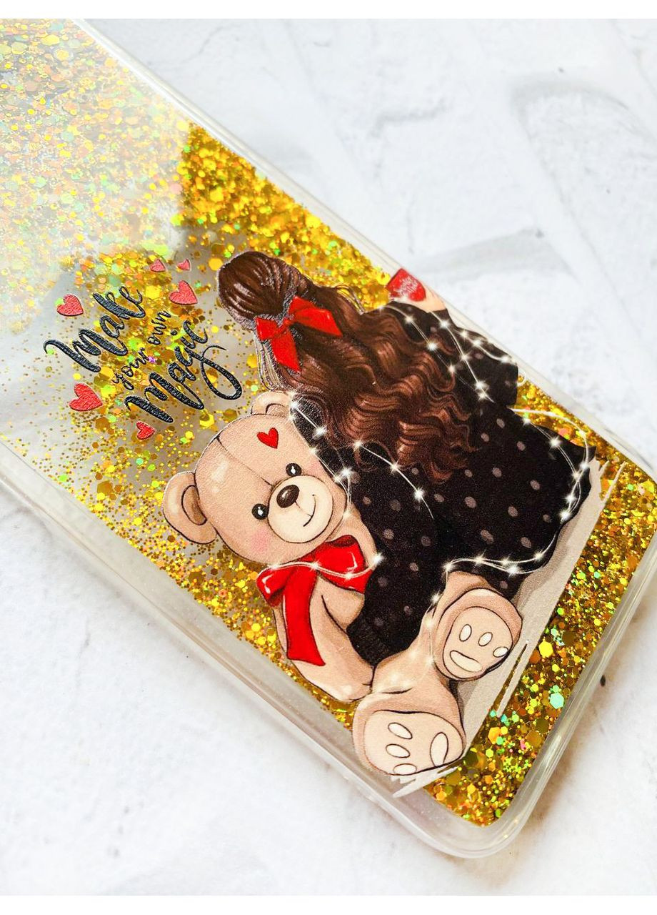 Чохол з плаваючими блискітками для Samsung Galaxy A05 (A055) Золотий Дівчина з ведмедиком (принт 188) CASE CONTROL (360657764)