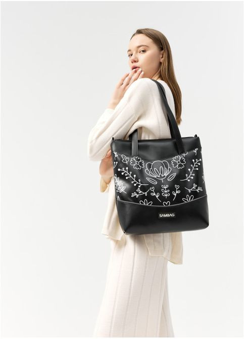Женская сумка-шоппер Черная с принтом Bloom (968034730) Sambag (360965590)