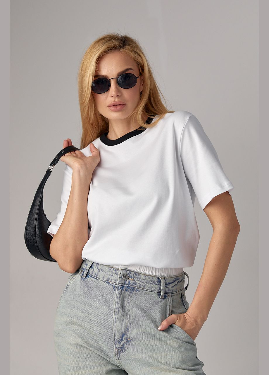 Трикотажна жіноча футболка з контрастною окантовкою Lurex - (295185289)