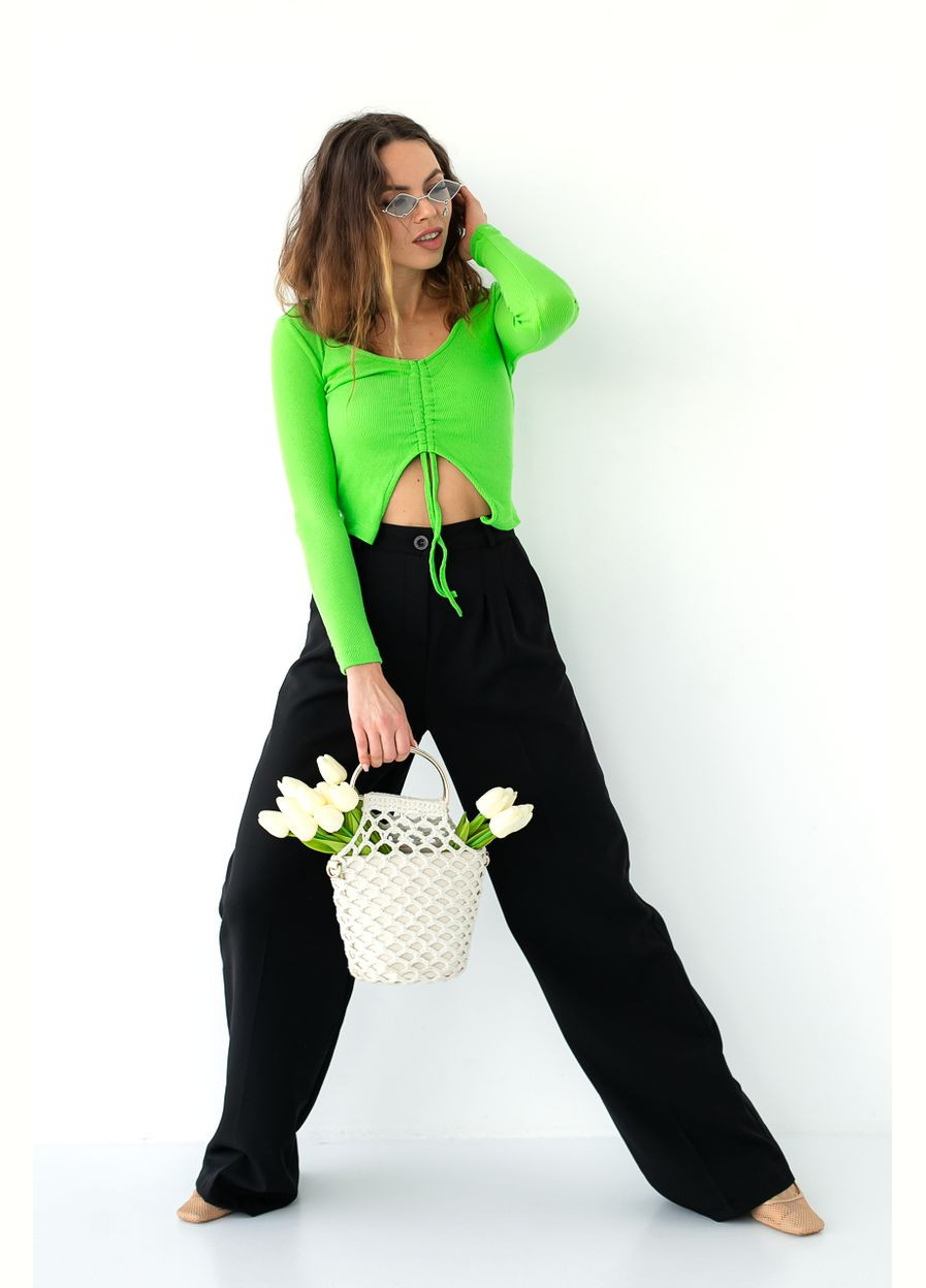 Салатовый демисезонный трикотажный джемпер с завязками по центру forstime – темно-серый цвет, l/xl (sku_9040) No Brand