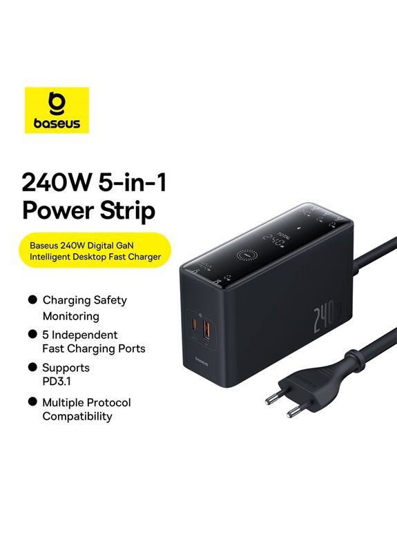 Сетевое зарядное устройство для Desktop Fast Charger 3C+U+DC 240W EU Cluster (P10163901113-00) Baseus Digital GaN Intelligent (361871359)