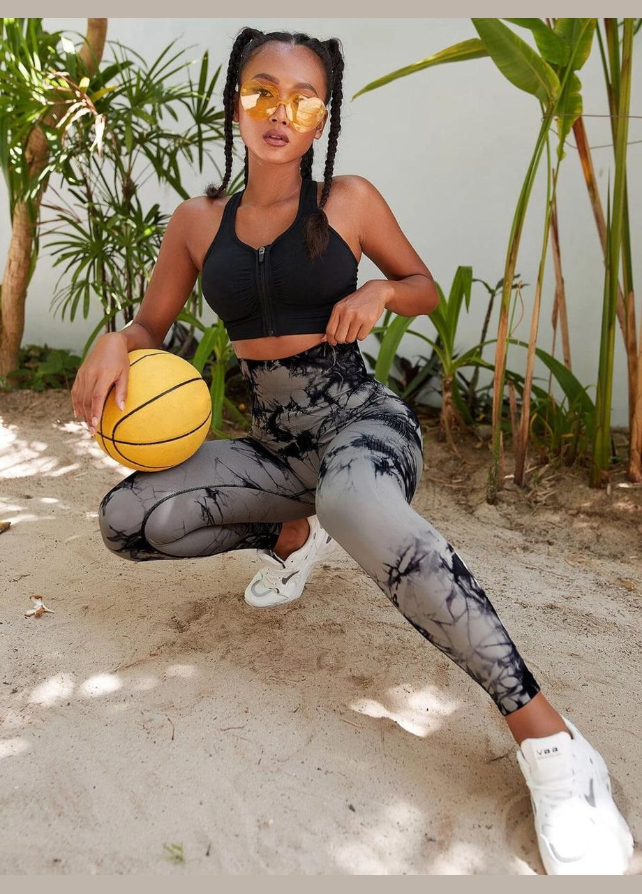 Комбинированные демисезонные леггинсы с мраморным принтом, светло-серый с черным, размер m Trends