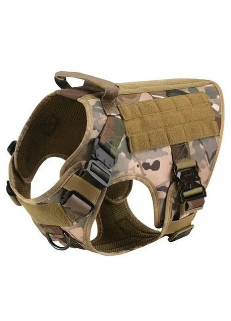 Шлея для собак K9 Long, тактичний жилет з ручкою, 4 металеві фастекси, Камуфляж М (62-84 см) No Brand (299915659)