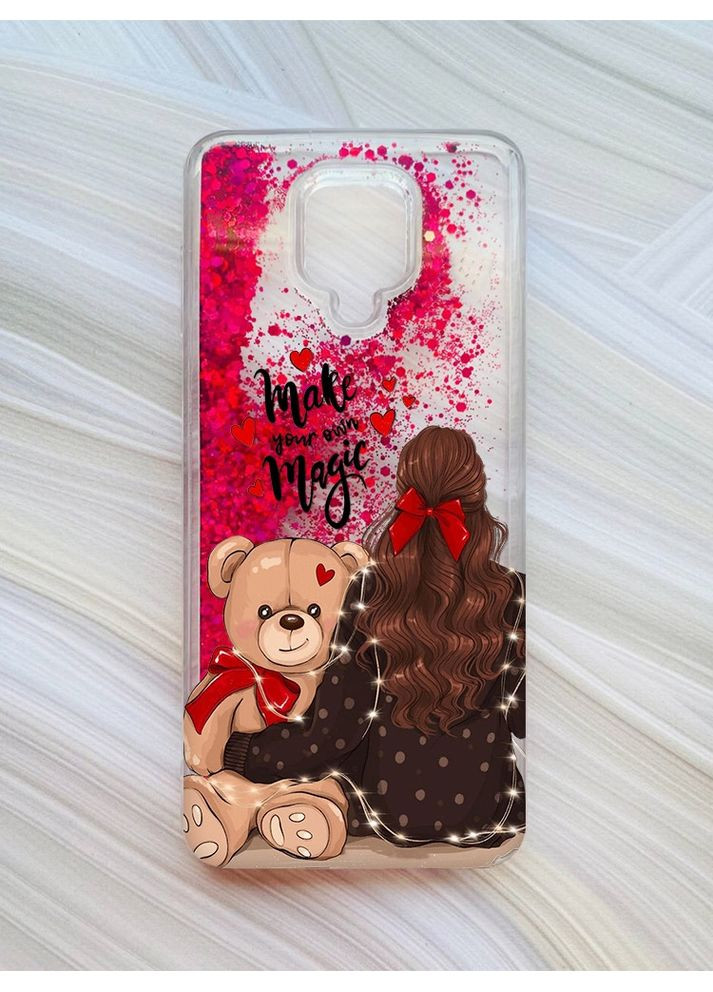 Чехол с плавающими блестками для Xiaomi Redmi Note 9 Pro/9 Pro Max/9S Девушка с мишкой (принт 188) CASE CONTROL (360668834)