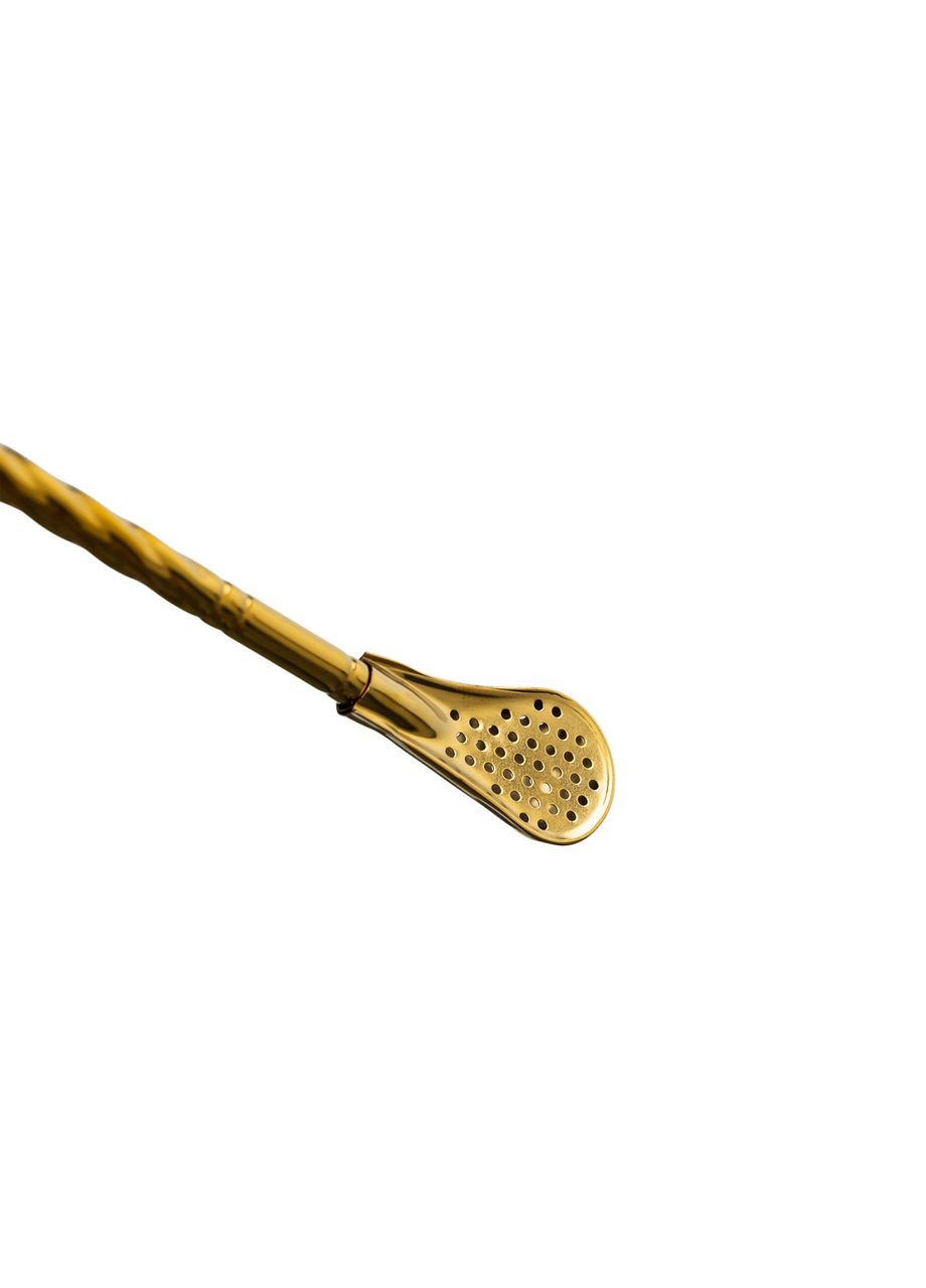 Набір багаторазових ложок-трубочок 6 шт для напоїв 19,5 см з щіткою Золотистий HP-20-56 Yiwu (371787461)