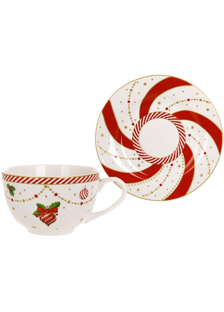 Набір фарфорових чашок Candyland 2 чашки 250мл із блюдцями для зимових свят різдвяний посуд BonaDi (368977223)