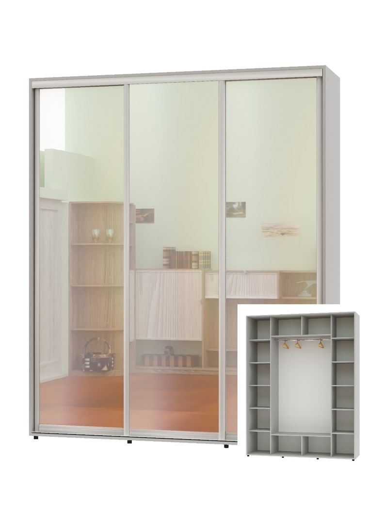 Шафа-купе тридверна 200*60*220 Сірий 3 двері Дзеркало ШК-05 Алекса (360472244)