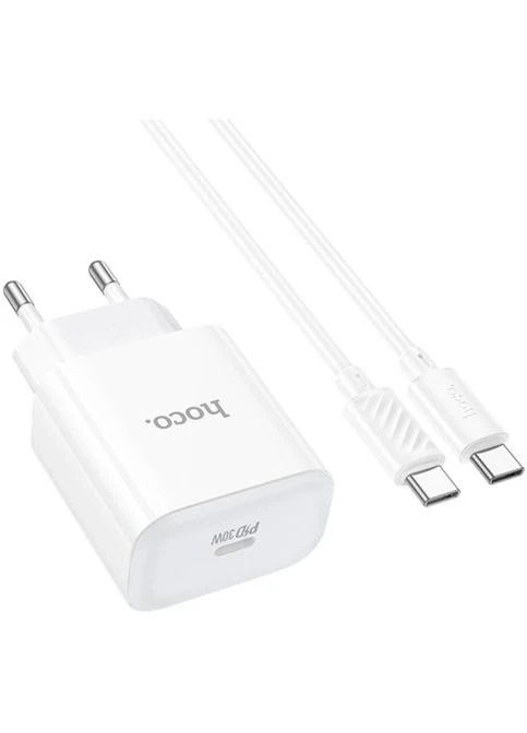 Мережевий зарядний пристрій C76A Pro Majestic single port PD30W Charger Set Type-C to Type-C EU White (6942007616324) Hoco (333653799)