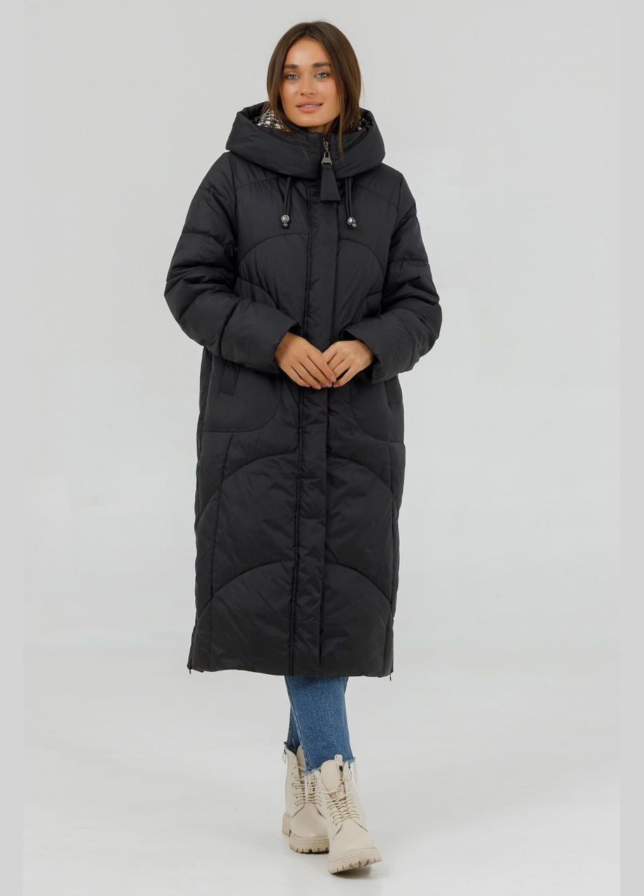 Черная зимняя пуховик женский Lora