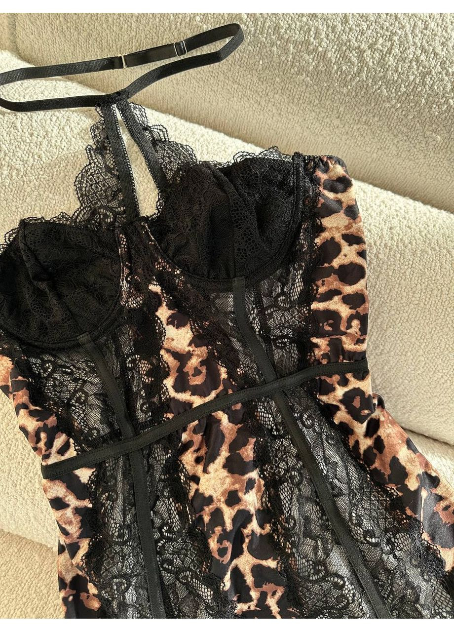 Чорна святковий, повсякденний, відвертий, карнавальний, коктейльна, вечірня, ділова, домашній еротичне плаття "lace allure" | з кісточками, зі шлейками для панчіх, чорне з відкритими плечима Vital-Textile леопардовий