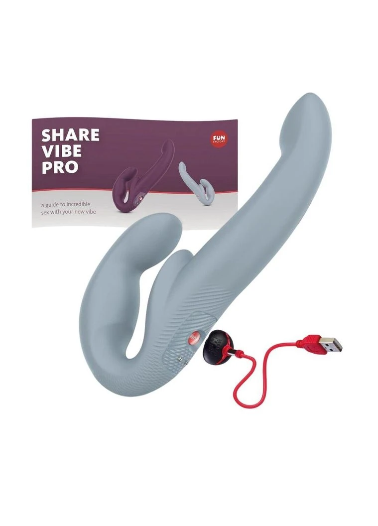Безремінний страпон з вібрацією регульований SHARE VIBE PRO cool grey (14*4.1см) Fun Factory (316091214)