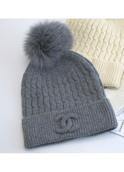 Жіноча зимова шапка з помпоном No Brand (366569228)